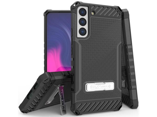 Black Hybrid Anti-Shock Case Cover w/ Kickstand and Strap for Galaxy S22 Plus 5G