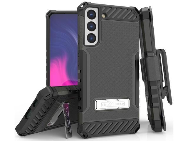 Black Rugged Case Cover with Stand + Belt Clip Holster + Strap for Galaxy S22 5G