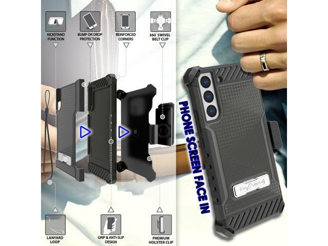Black Rugged Case Cover Stand + Belt Clip Holster + Strap for Galaxy S22 Plus 5G