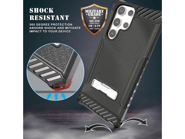 Black Rugged Case with Stand + Belt Clip Holster + Strap for Galaxy S22 Ultra 5G