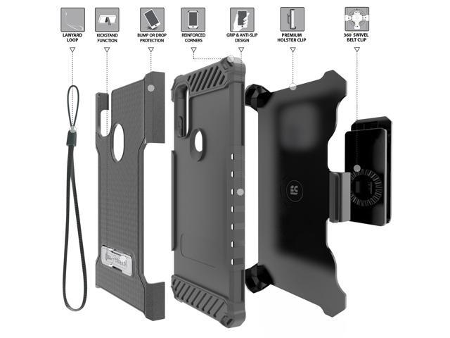 Rugged Black Case Cover Stand + Belt Clip + Strap for Moto G Pure / G Power 2022
