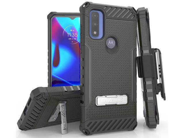 Rugged Black Case Cover Stand + Belt Clip + Strap for Moto G Pure / G Power 2022