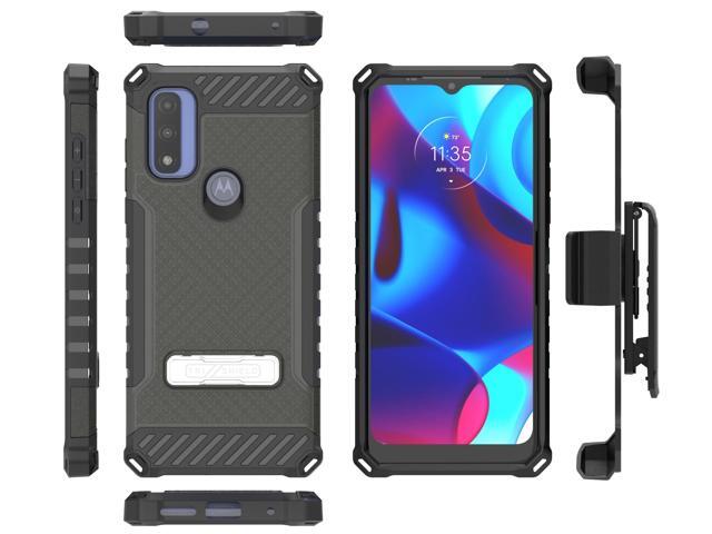 Rugged Black Case Cover Stand + Belt Clip + Strap for Moto G Pure / G Power 2022