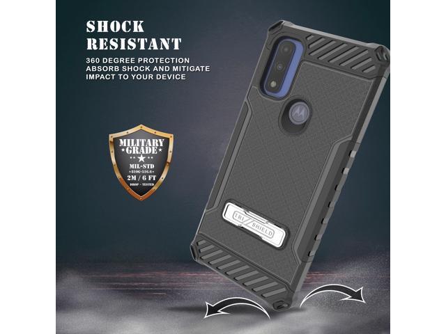 Black Anti-Shock Case Cover Kickstand and Strap for Moto G Pure / G Power 2022