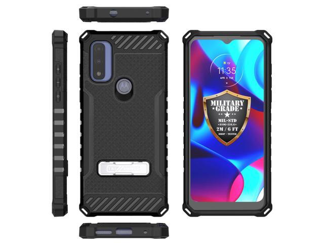 Black Anti-Shock Case Cover Kickstand and Strap for Moto G Pure / G Power 2022