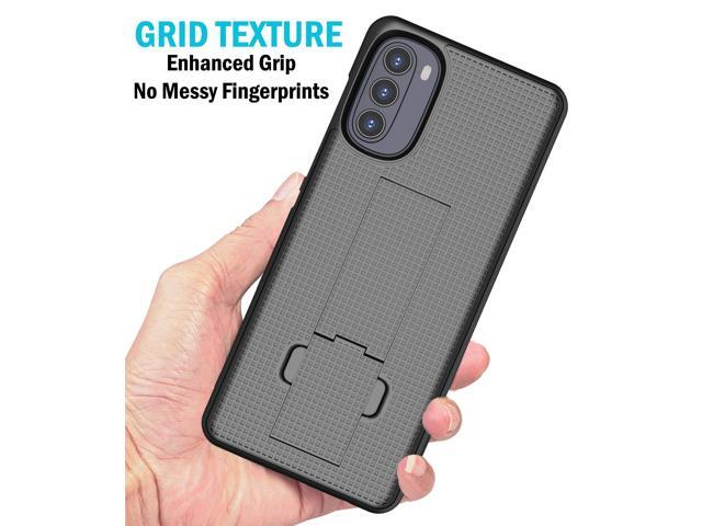 Black Grid Texture Slim Hard Case Cover Kickstand for Moto G 5G (2022) XT2213