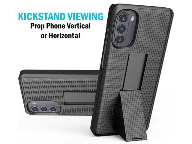 Black Grid Texture Slim Hard Case Cover Kickstand for Moto G 5G (2022) XT2213