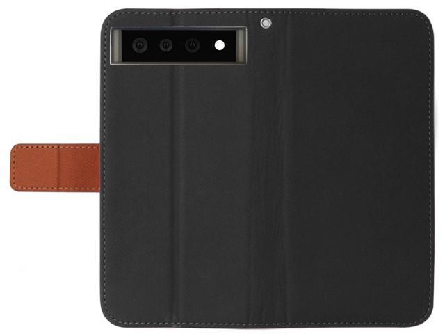 Black/Brown Wallet Case Card ID Slot Cover and Wrist Strap for Google Pixel 6