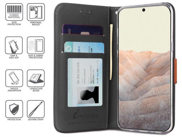 Black/Brown Wallet Case Card ID Slot Cover and Wrist Strap for Google Pixel 6