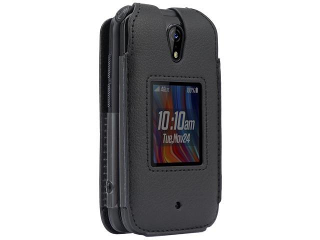 Black Vegan Leather Case Screen Protector Belt Clip for Schok Flip Phone (2022)