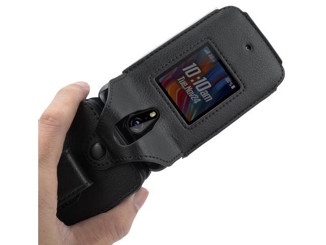 Black Vegan Leather Case Screen Protector Belt Clip for Schok Flip Phone (2022)