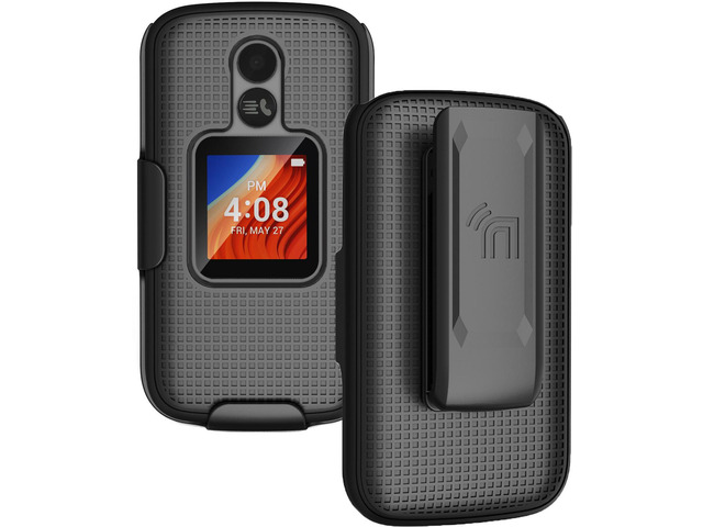 Black Grid Case Hard Cover and Belt Clip Holster for Alcatel TCL Flip 2 (T408DL)