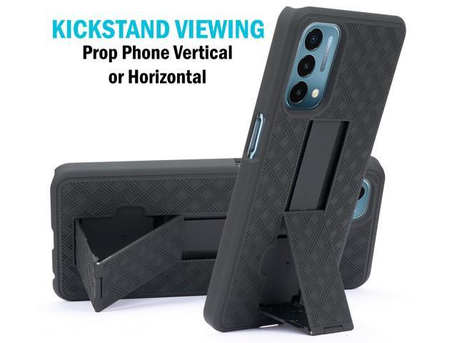 Black Hard Case Cover Stand and Belt Clip Holster for OnePlus Nord N200 5G Phone