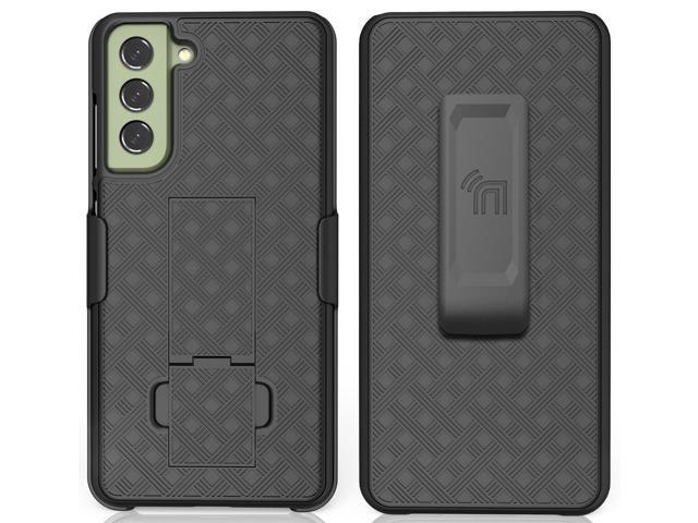 Black Hard Case Cover Stand Belt Clip Holster for Samsung Galaxy S21 FE Phone