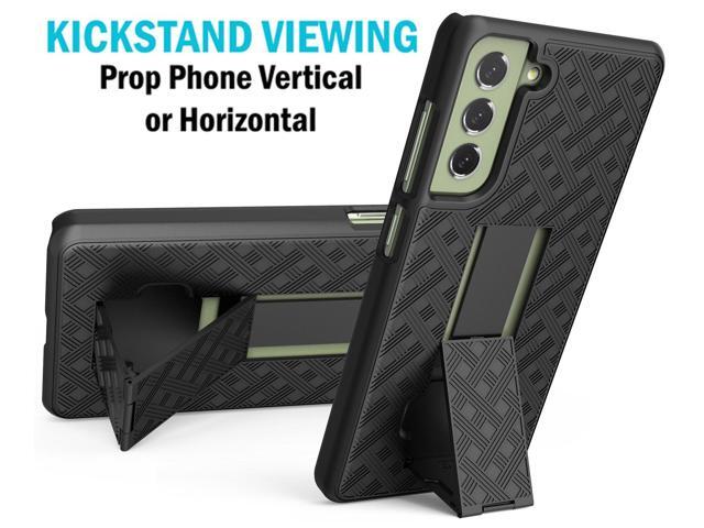 Black Hard Case Cover Stand Belt Clip Holster for Samsung Galaxy S21 FE Phone