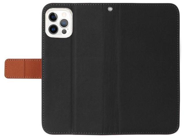Black/Brown Wallet Case Card ID Slot Cover and Wrist Strap for iPhone 13 Pro