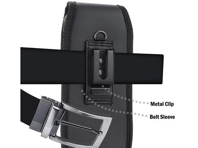 Black Leather Case Pouch Metal Clip Belt Harness for iPhone 16 Pro Max, 15 Plus