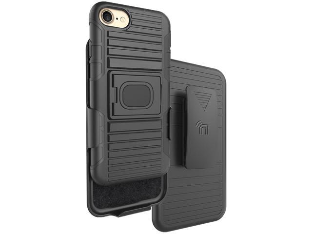 Black Rugged Grip Case Ring Stand and Belt Clip for iPhone SE 2022, 2020, 8, 7