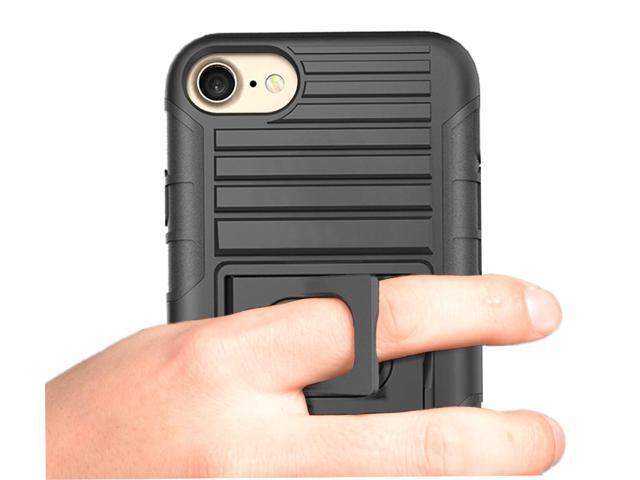 Black Rugged Grip Case Ring Stand and Belt Clip for iPhone SE 2022, 2020, 8, 7