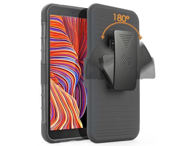 Black Rugged Grip Case with Ring Stand and Belt Clip for Samsung Galaxy XCover 5