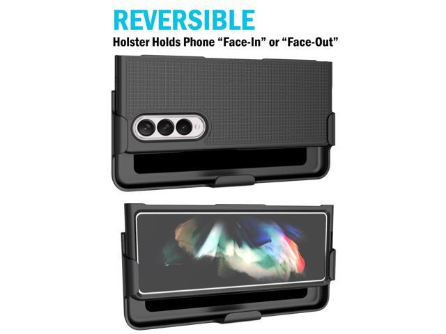 Black Hard Case Cover and Belt Clip Holster Stand for Samsung Galaxy Z Fold 3 5G