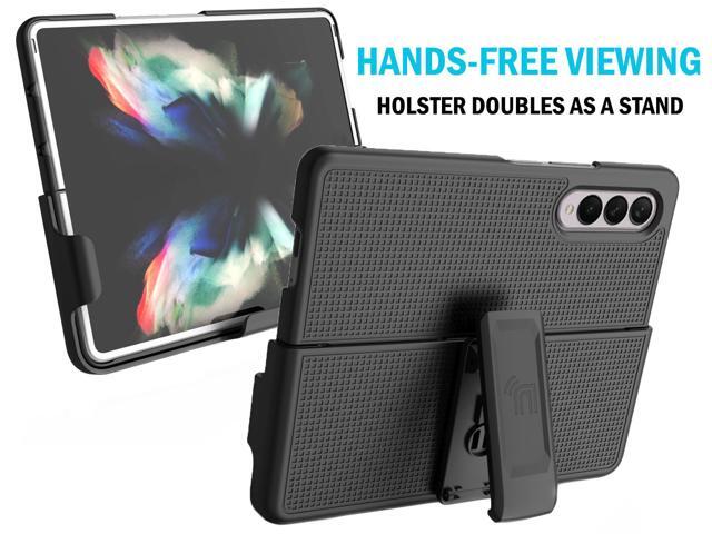 Black Hard Case Cover and Belt Clip Holster Stand for Samsung Galaxy Z Fold 3 5G