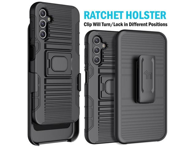Black Rugged Case Stand and Belt Clip Holster for Samsung Galaxy A14 5G Phone