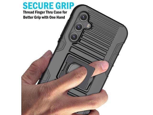 Black Rugged Case with Ring Grip Stand for Samsung Galaxy A14 5G Phone