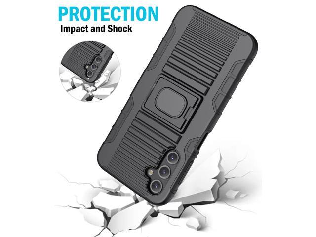 Black Rugged Case with Ring Grip Stand for Samsung Galaxy A14 5G Phone