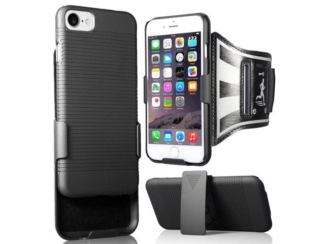 Slim Case + Armband + Belt Clip Holster for iPhone SE 2022 2020 - Black