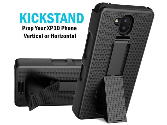 Black Slim Shell Kickstand Case + Hand Strap for Sonim XP10 5G Phone (XP9900)