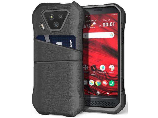 Black Leather Credit Card Slot Wallet Case Cover for Kyocera DuraForce Ultra 5G