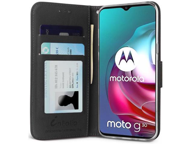Black/Brown Wallet Case Card ID Slot Cover Wrist Strap for Motorola Moto G30 G10