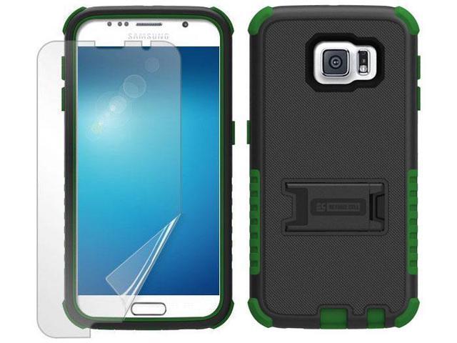 GREEN RUGGED TRI-SHIELD RUBBER SKIN HARD CASE COVER STAND FOR SAMSUNG GALAXY S6
