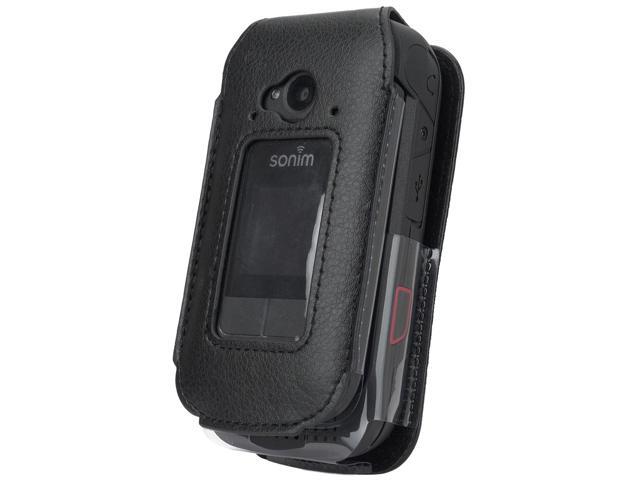 Black Leather Case Screen Cover Metal Belt Clip for Sonim XP3 Plus 4G XP3900