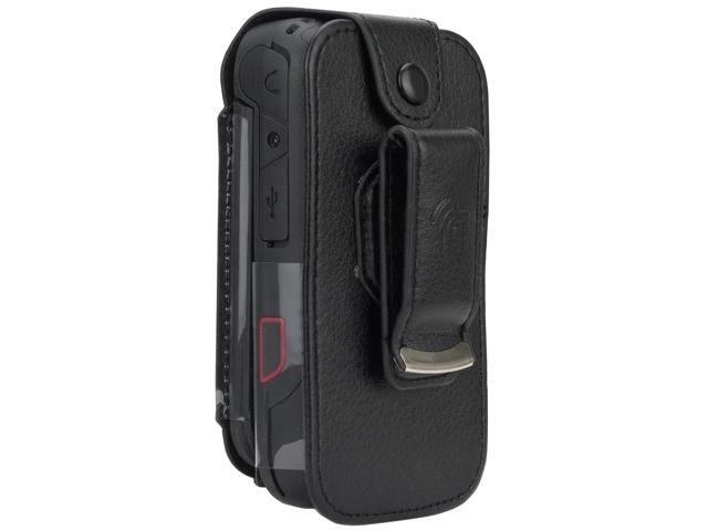 Black Leather Case Screen Cover Metal Belt Clip for Sonim XP3 Plus 4G XP3900