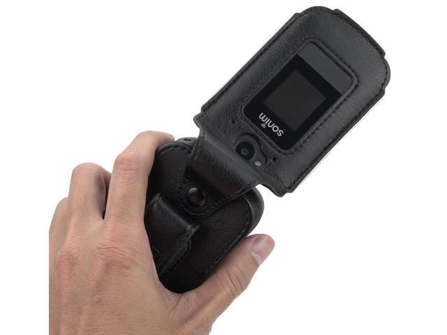 Black Leather Case Screen Cover Metal Belt Clip for Sonim XP3 Plus 4G XP3900