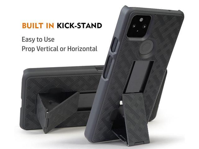 Black Case Kickstand Cover + Belt Clip Holster Holder for Google Pixel 5a Phone