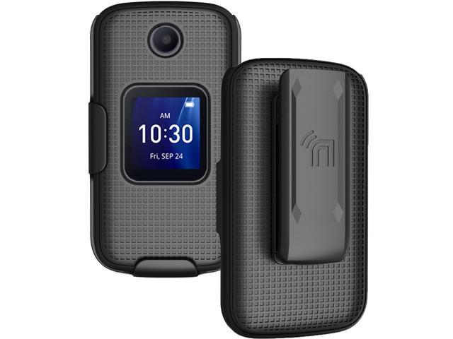 Black Grid Case Hard Cover and Belt Clip for Alcatel Go Flip 4, TCL FLIP Pro