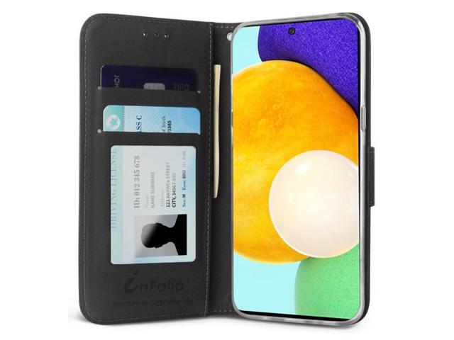Black/Brown Wallet Case Card ID Slot Cover Wrist Strap for Samsung Galaxy A72 5G