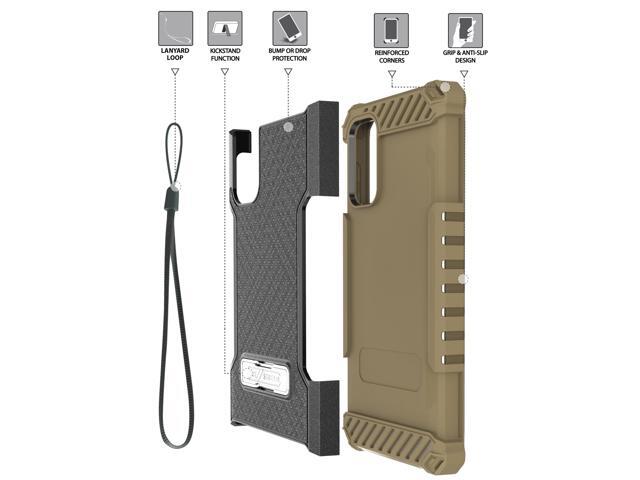 Rugged Anti-Shock Case Kickstand/Strap for Galaxy A04s, A04, M13, A32 5G - Brown
