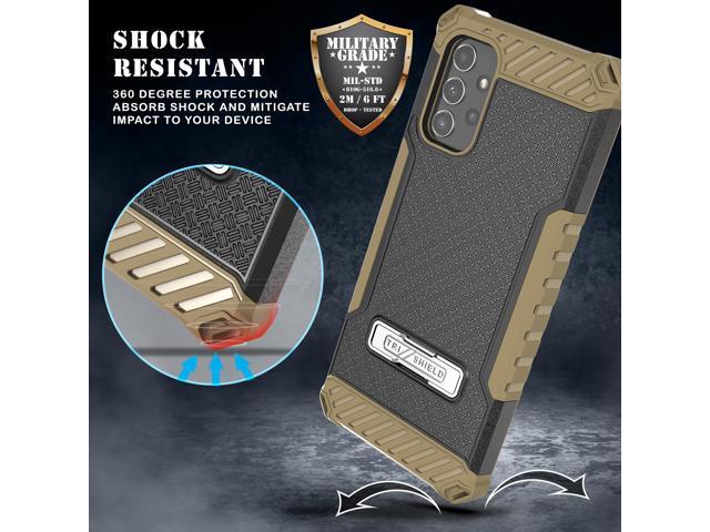 Rugged Anti-Shock Case Kickstand/Strap for Galaxy A04s, A04, M13, A32 5G - Brown