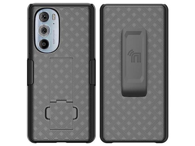 Black Hard Case Cover Stand and Belt Clip Holster for Moto Edge Plus 5G (2022)
