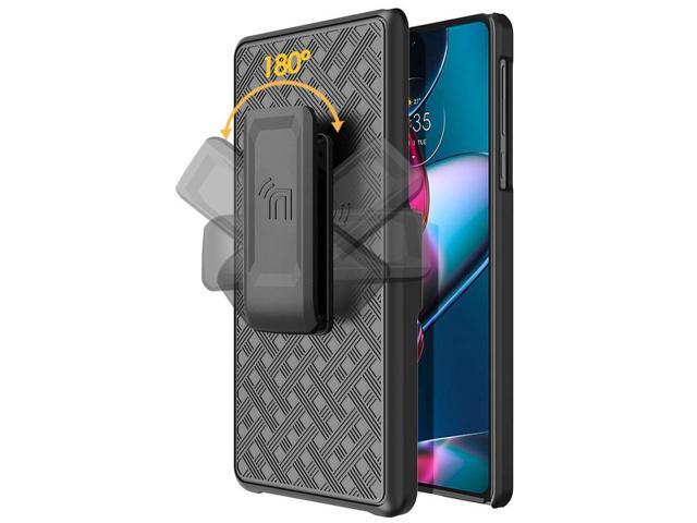 Black Hard Case Cover Stand and Belt Clip Holster for Moto Edge Plus 5G (2022)
