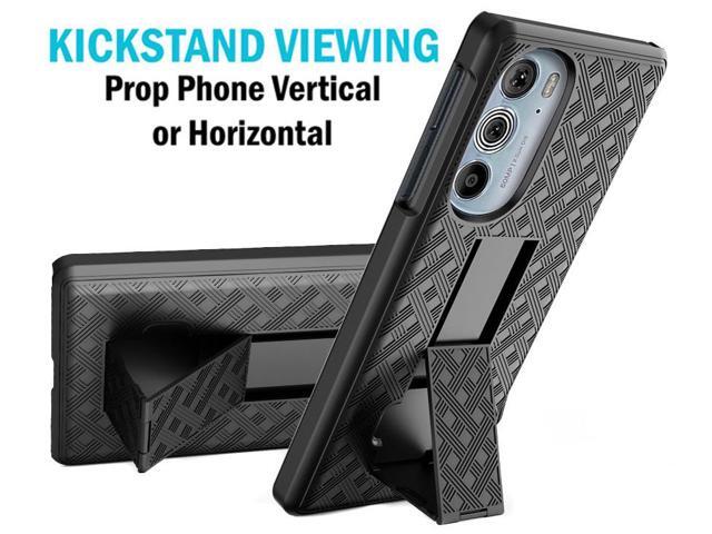 Black Hard Case Cover Stand and Belt Clip Holster for Moto Edge Plus 5G (2022)
