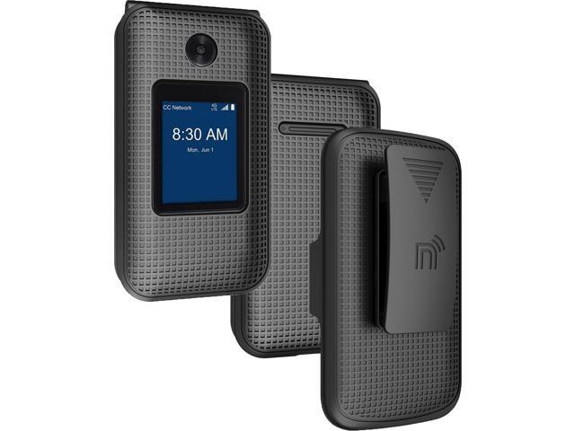 Black Grid Case Hard Cover and Belt Clip Holster for Link II Flip Phone, Link 2