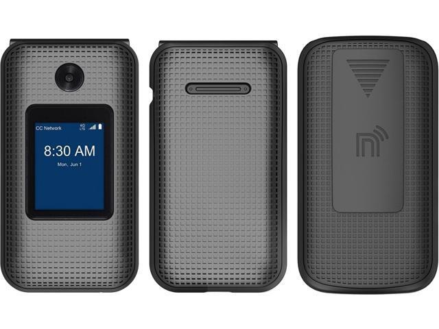 Black Grid Case Hard Cover and Belt Clip Holster for Link II Flip Phone, Link 2