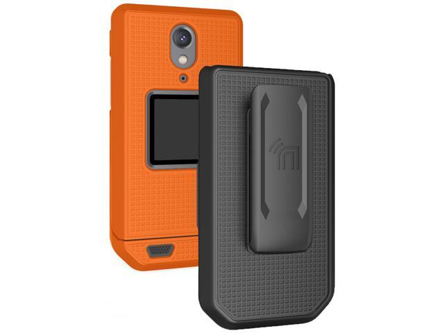 Orange Grid Case Shell Cover and Belt Clip Holster Combo for CAT S22 Flip Phone
