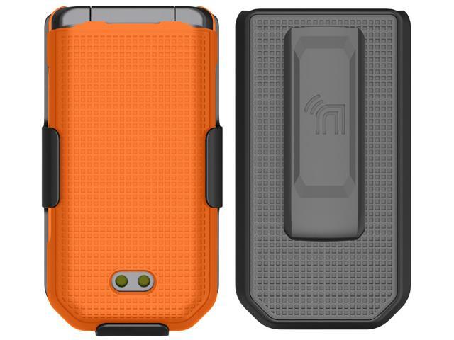 Orange Grid Case Shell Cover and Belt Clip Holster Combo for CAT S22 Flip Phone