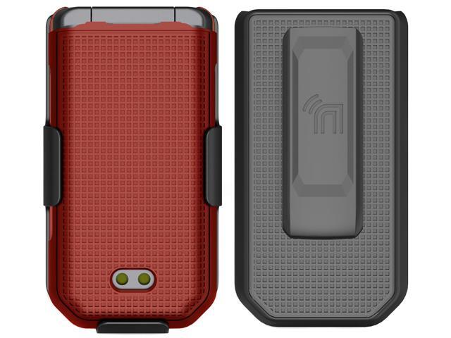 Red Grid Case Hard Cover and Belt Clip Holster Combo for CAT S22 Flip Phone